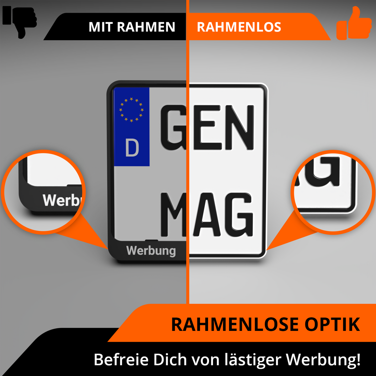 GENMAG Klett Kennzeichenhalter Rahmenlos Motorrad Roller Moped Mofa Deutschland Österreich Rahmenlose Kennzeichenhalter Klett Kennzeichen Klett
Plateholder Ivality Klettmax Roadz plexiclick simplefix twistnfix LVL7EVEN ccultec