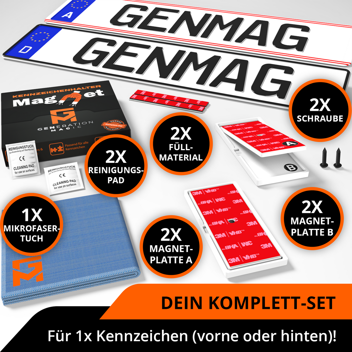 GENMAG Magnet Kennzeichenhalter Rahmenlos Deutschland Österreich Rahmenlose Kennzeichenhalter Magnet Magnetische Wechselkennzeichenhalter Kennzeichen Magnet Kurz 3D
Plateholder Ivality Klettmax Roadz plexiclick simplefix twistnfix LVL7EVEN ccultec