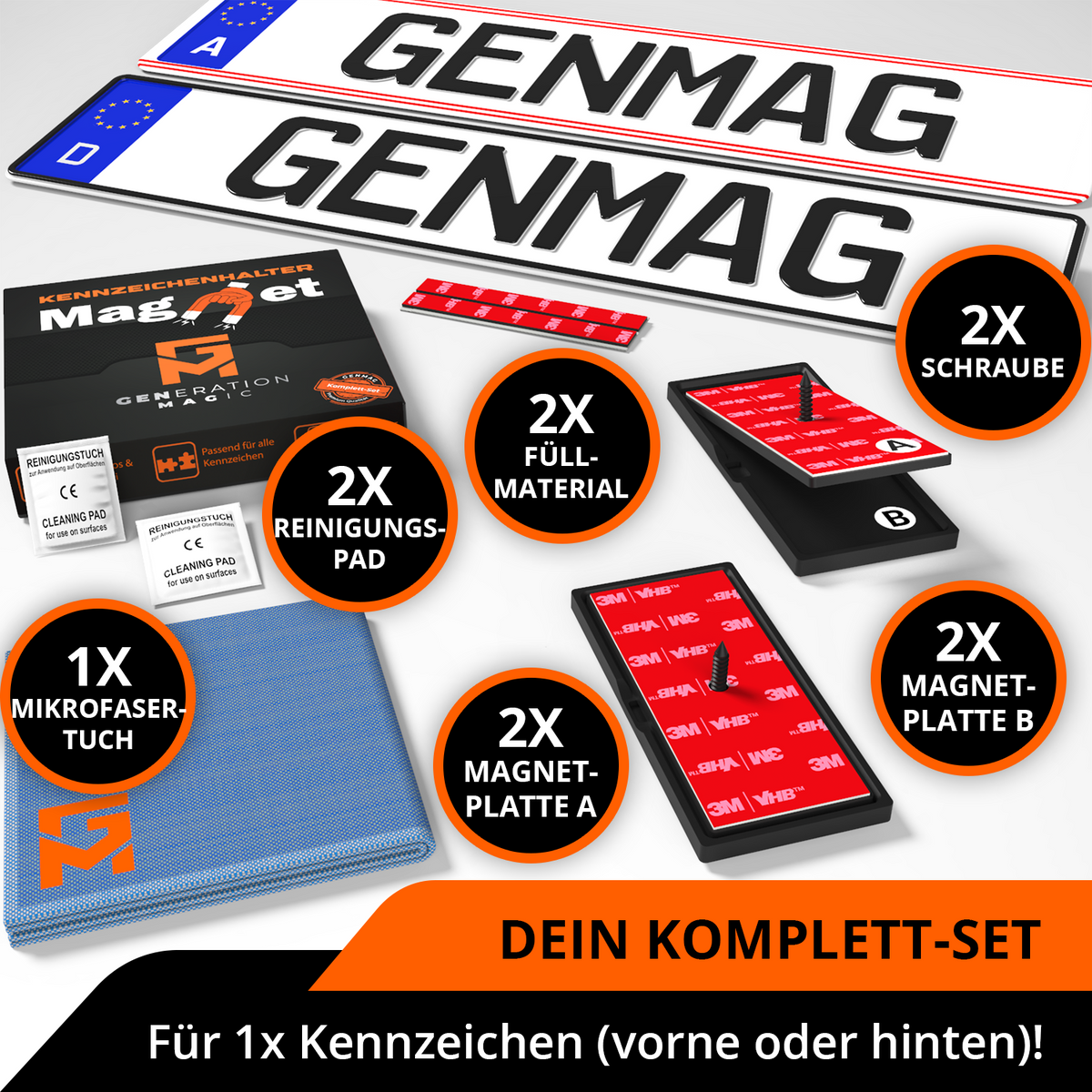 GENMAG Magnet Kennzeichenhalter Rahmenlos Deutschland Österreich Rahmenlose Kennzeichenhalter Magnet Magnetische Wechselkennzeichenhalter Kennzeichen Magnet Kurz 3D
Plateholder Ivality Klettmax Roadz plexiclick simplefix twistnfix LVL7EVEN ccultec