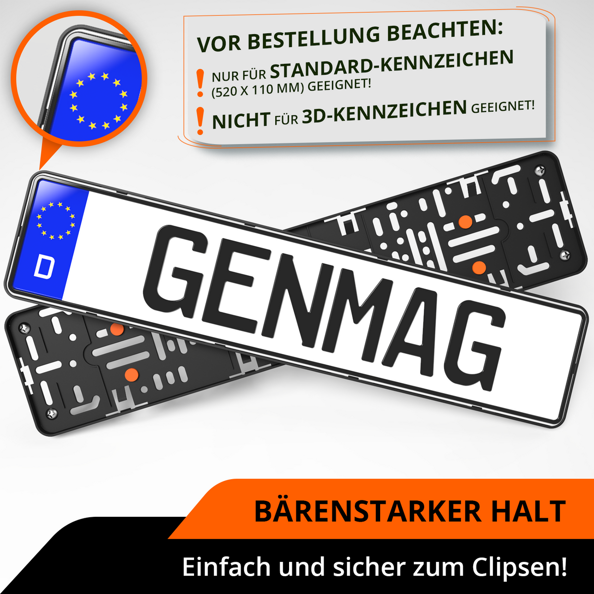 GENMAG Rahmenlose Kennzeichenhalter Rahmenlos Deutschland Nummernschildhalterung Auto Kennzeichenhalterung Nummernschildhalter Kennzeichen
Plateholder Ivality Klettmax Roadz plexiclick simplefix twistnfix LVL7EVEN ccultec
