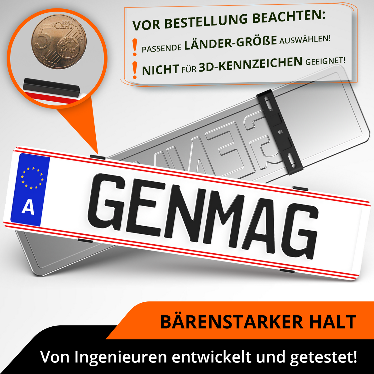 GENMAG Rahmenlose Kennzeichenhalter Rahmenlos Deutschland Österreich Nummernschildhalterung Auto Kennzeichenhalterung Nummernschildhalter Kennzeichen Kurz 3D
Plateholder Ivality Klettmax Roadz plexiclick simplefix twistnfix LVL7EVEN ccultec
