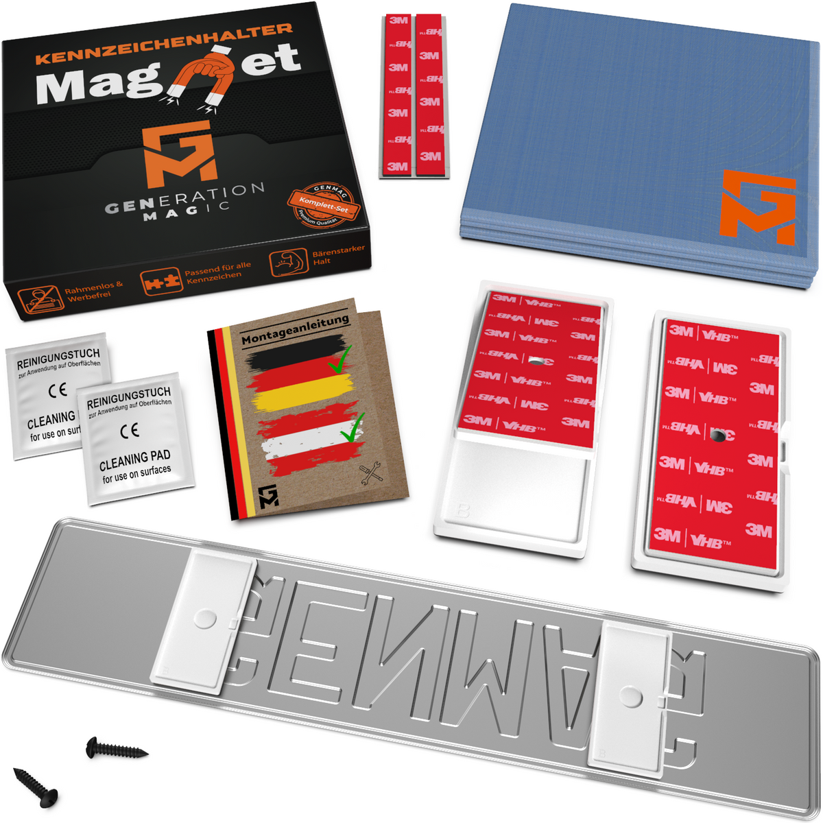 GENMAG Magnet Kennzeichenhalter Rahmenlos Deutschland Österreich Rahmenlose Kennzeichenhalter Magnet Magnetische Wechselkennzeichenhalter Kennzeichen Magnet Kurz 3D
Plateholder Ivality Klettmax Roadz plexiclick simplefix twistnfix LVL7EVEN ccultec